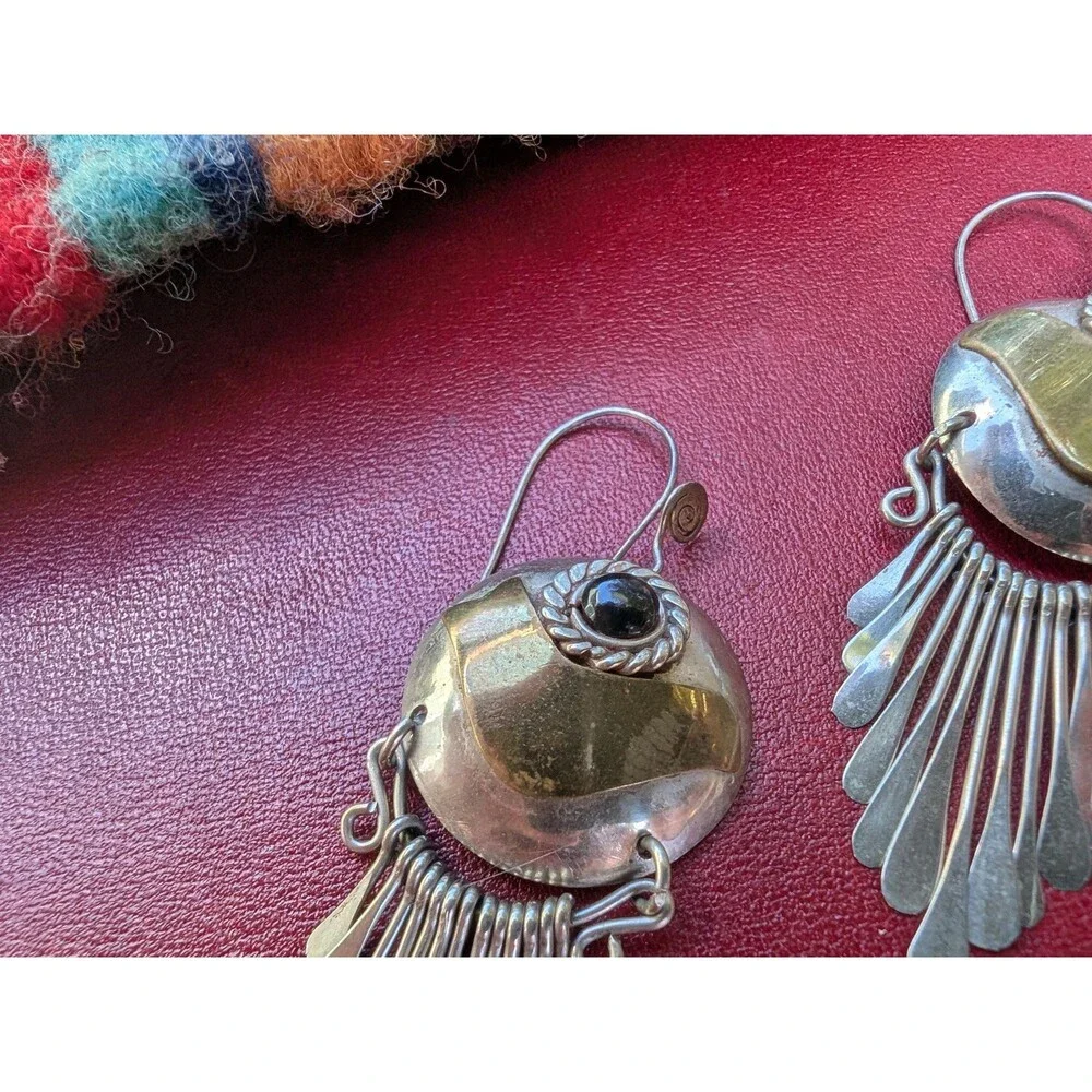 Vintage Mixed Metal Onyx Earrings
